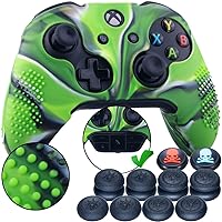 9CDeer 1 Piece of Studded Protective Silicone Cover Skin Sleeve Case + 8 Thumb Grips Analog Caps for Xbox One/S/X Controller Camouflage Green Compatible with Official Stereo Headset Adapter