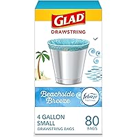 Glad Trash Bags, Small Kitchen Drawstring Garbage Bags 4 Gallon Green Trash Bag, Febreze Beachside Breeze, 80 Count (Package May Vary)