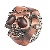 JewelryWe Men Women Finger Watch Punk Skull Flip-Open Cover Quartz Analog Ring Watches, Adjustable Size for Valentine’s Day