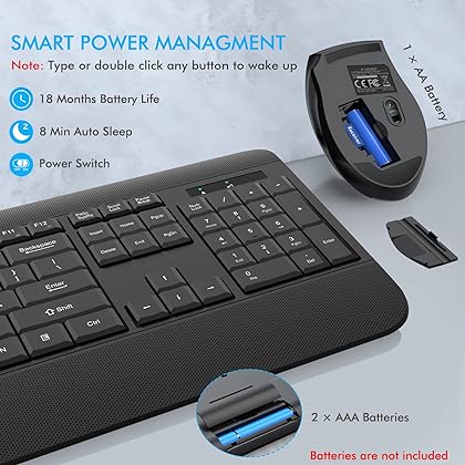 Wireless Keyboard and Mouse Combo, E-YOOSO 2.4G Full-Sized Ergonomic Keyboard Mouse Combo with Wrist Rest, 3 DPI Adjustable Wireless Optical Mice with USB Nano Receiver for Laptop/Windows/Mac OS/PC