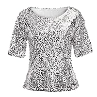 Work Blouses for Women, Fashion Women Sequins Coctail Party Casual Top Blouse Crop Tops Shirt