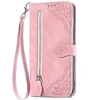 XYX Wallet Case for OnePlus N30 5G, Diagonal Flower PU Leather 6 Card Slots Flip Leather Zipper Pocket Purse Cover Kickstand Wrist Lanyard for OnePlus Nord N30 5G, Pink