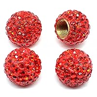 Car Wheel Tire Valve Caps, 4 Pack Crystal Rhinestone Car Tire Wheel Valve Stem Air Caps for Car Tire Accessories Universal for Cars, SUVs, Bicycle, Trucks and Motorcycles - Red