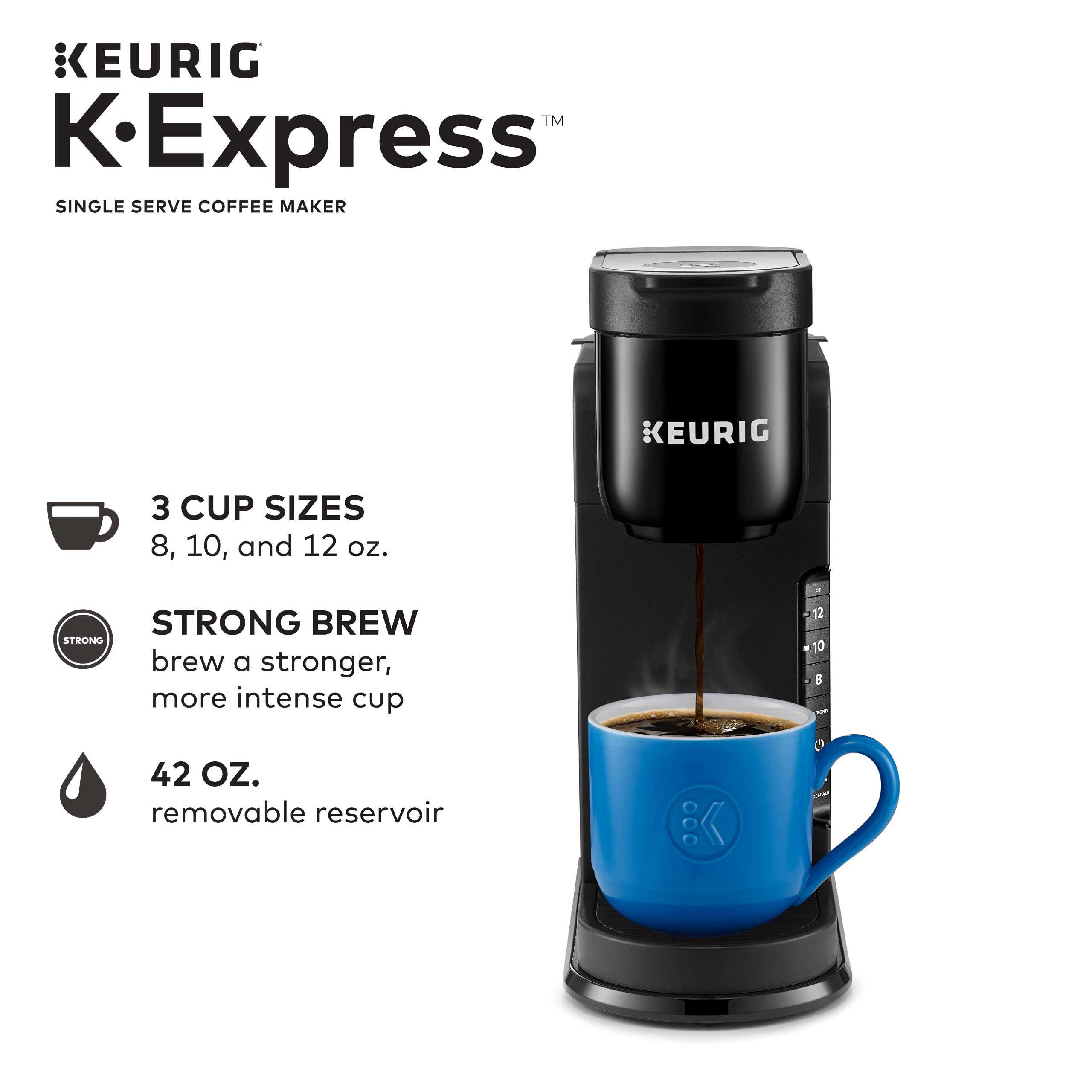 Keurig K-Express Coffee Maker, Single Serve K-Cup Pod Coffee Brewer, Black, 12.8” L x 5.1” W x 12.6” H