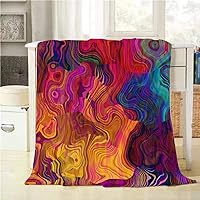 Colorful Chaotic Waves Throw Blanket Purple Fuchsia Pink Red Orange Gold Blue Rainbow Pattern Decorative Soft Warm Cozy Flannel Plush Throws Blankets for Bedding Sofa Couch 60 X 80 Inch