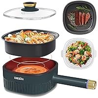 DEZIN Hot Pot Electric 3L, Non-Stick Electric Pot with 2L Grill Pan & 2.5L Steamer, 3-in-1 Electric Cooker with Dual Power Level for Dorm, Family & Friend Gathering, 1000W Rapid Pot