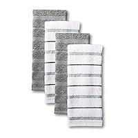 KitchenAid Albany Kitchen Towel 4-Pack Set, Grey/White, 16