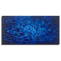 MyArton Large Abstract Dark Blue Square Wall Art Hand Painted Textured Oil Painting on Canvas Ready To Hang 60x30inch