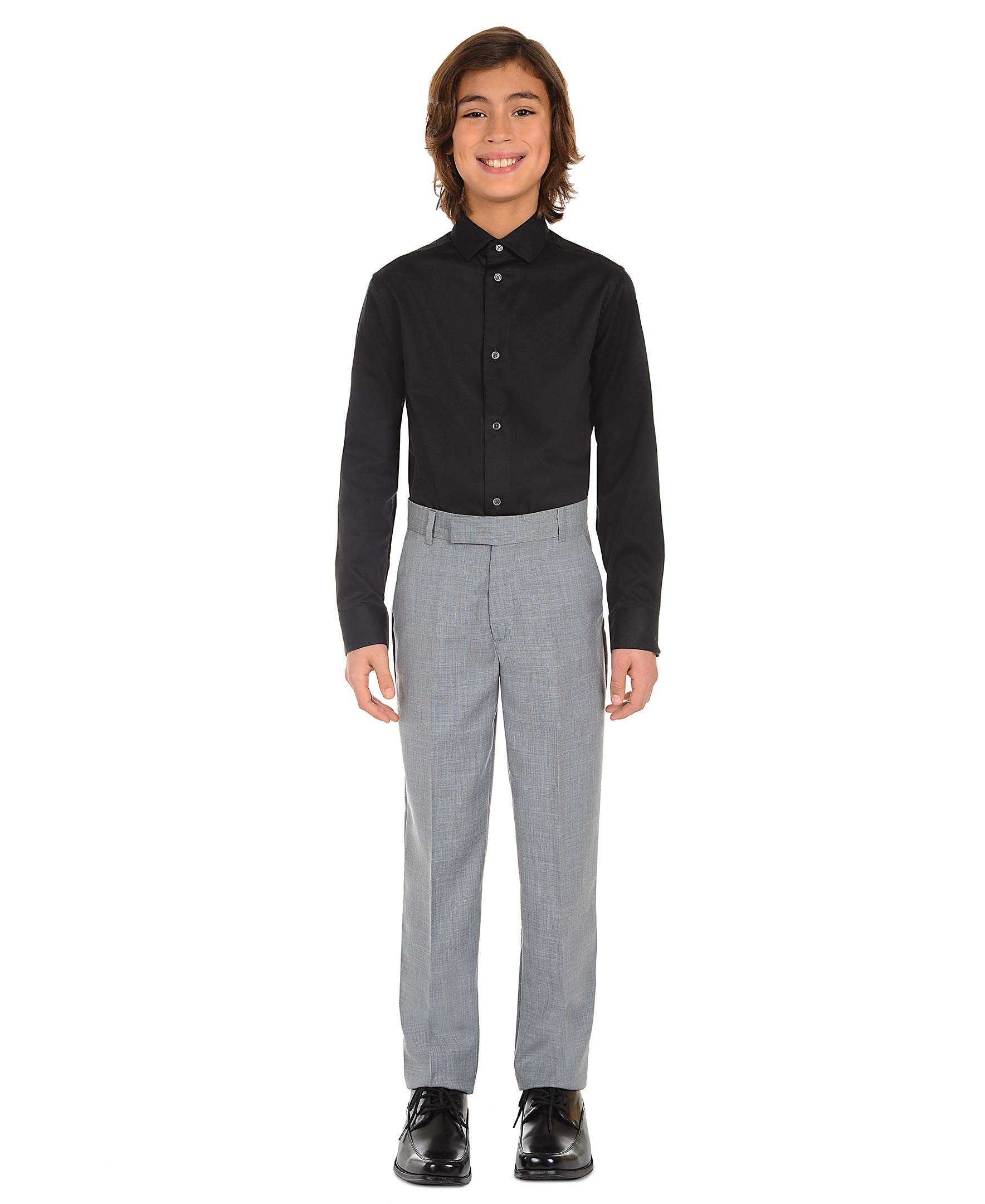 Calvin Klein Boys' Long Sleeve Sateen Dress Shirt, Style with Buttoned Cuffs & Shirttail Hem