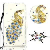 STENES Galaxy S6 Case - 3D Handmade Crystal Luxury Peacock Sparkle Wallet Credit Card Slots Fold Media Stand Leather Cover For Samsung Galaxy S6 - Blue