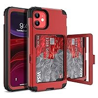 iPhone 11 Wallet Case for Women, Men - WeLoveCase Defender Credit Card Holder Cover with Hidden Mirror Three Layer Shockproof Heavy Duty Protection All-Round Armor Protective Case for iPhone 11 Red