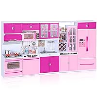 Kitchen Playset for Girls, Play Kitchen Toys for Dolls with Realistic Lights & Sounds, 56PCS Kids Pretend Play Kitchen Toy Accessories, Gifts for Toddlers Girls 3 4 5 6 Year Old