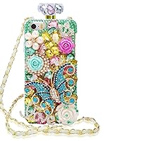 Bling Sparkle Diamond Perfume Bottle Case Compatible for Samsung Galaxy S22 Ultra with Screen Protector & Lanyard,Diamonds Crystals Soft Phone Protective Cover for Women (Green Butterfly)