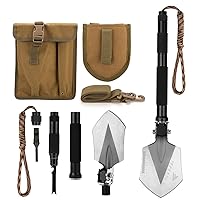 FiveJoy Professional Survival Shovel Multitool - Portable Collapsible Tactical Tool - Entrenching Backpack Equipment for Hiking Camping Car - Gifts for Men Dad Husband (Shovel C1)