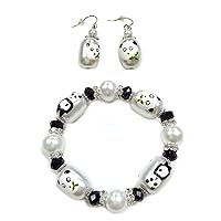 Linpeng Panda Beads Bracelet Earring Set, one Size, Black/White