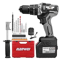 Cordless Drill Driver 21V Cordless Drill Driver Batteries Max Torque 200N.m 1/2 Inch Metal Keyless Chuck 20+3 Position 0-2150RMP Variable Speed Impact Hammer Drill Screwdriver With PlasticTool.