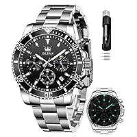 OLEVS Mens Stainless Steel Classic Business Dress Analog Quartz Waterproof Luminous Luxury Casual Date Wrist Watch Multifunction Large Dial