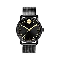 Movado Bold Access Watch for Men – Black Stainless-Steel Case with Gold Accents on a Mesh Strap – Swiss Quartz – Water Resistant 3 ATM/30 Meters – 41mm