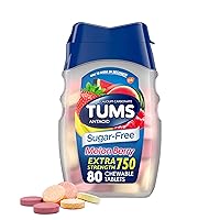 TUMS Extra Strength Chewable Sugar Free Antacid Tablets for Heartburn Relief, Melon Berry - 80 Count