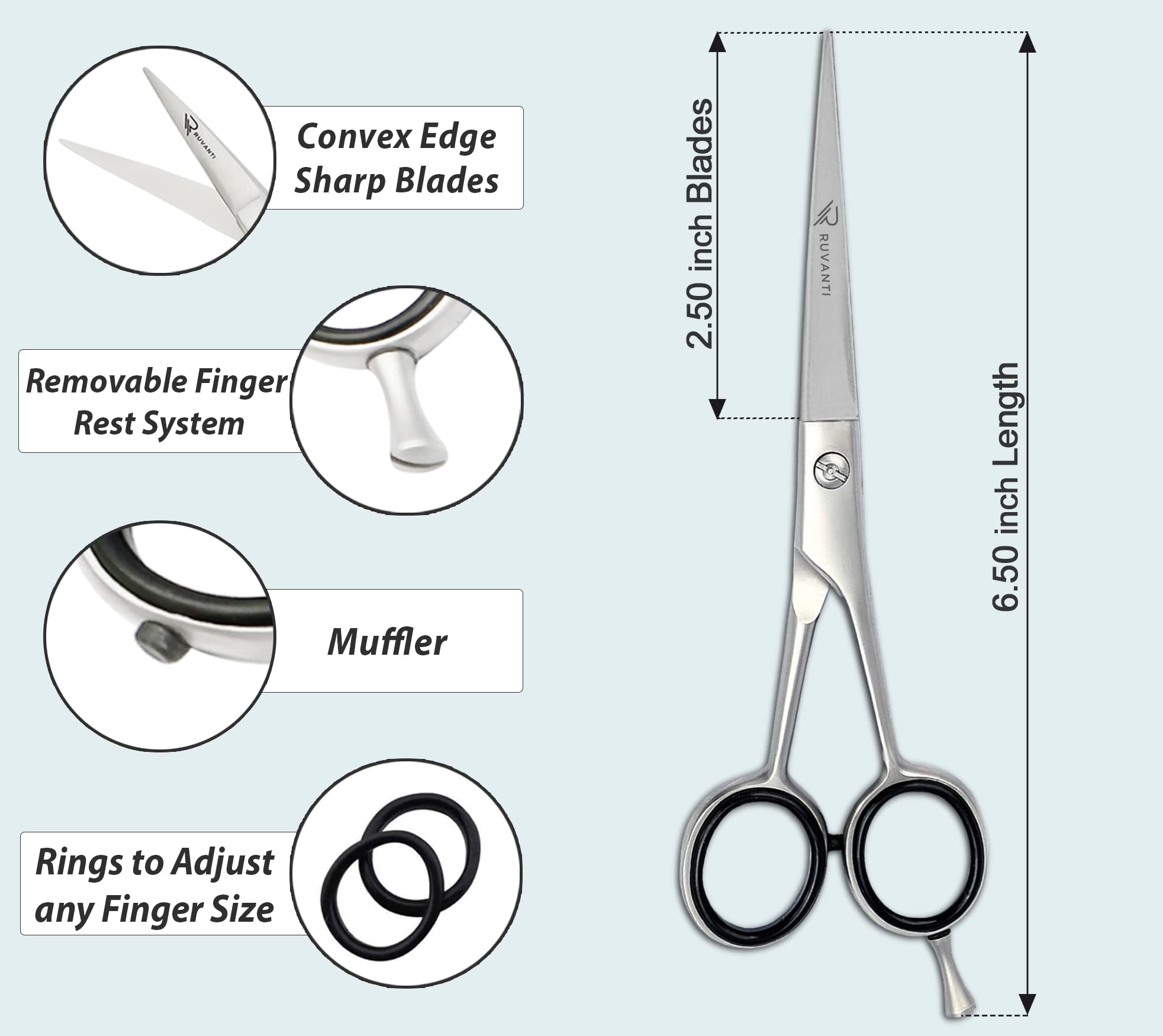 Professional Hair Cutting Scissors - Barber Shears for Salon and Home Use - Sharp Durable Razor Edge Tijeras De Peluqueria Profesional - Comfortable Grip Handles with Case by Ruvanti