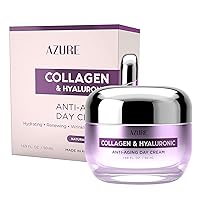 Collagen & Hyaluronic Acid Cream - Anti Aging, Renewing, Toning & Hydrating Face Moisturizer - Reduces Wrinkles, Creases & Fine Lines - Locks in Moisture - Skin Care Made in Korea - 1.69fl.oz by AZURE