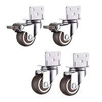 1.5 Inch L-Shaped Caster Wheels Mute Replacement Casters Swivel Rubber Casters (2 Brake) Kitchen Cabinet Universal Castors, for Baby Bed, Carts Trolley, Table, 4 Pcs