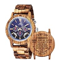 Kenon Mens Personalized Engraved Wooden Watches,Luxury Analog Quartz Sport Date Chronograph Multifunctional Wood Wristwatches for Men Family Friends Customized Watches
