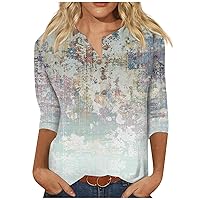 Womens 3/4 Sleeve Tops 2024 Dressy Casual Button Up Blouses Floral Work Shirts