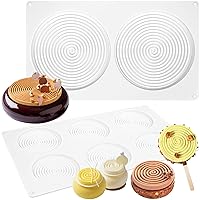 Round Pastry Silicone Molds Tourbillon Baking Pan Set of 2 for Chocolate Candy Tart Mousse Cake Cookie Dessert Ice Cream Decoration Disc Diameter 5.5inch, 3inch, 8-Cavity
