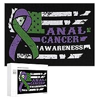 USA Flag Anal Cancer Awareness Funny Jigsaw Puzzles Wooden Challenging Puzzles for Adults Unique Gift 300/500/1000 Piece