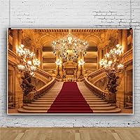 12x10ft Vinyl Red Carpet Palace Backdrop Luxurious Vintage European Royal Castle Chandelier Stairs Background for Wedding Fairy Princess Birthday Party Decorations Photo Booth Props