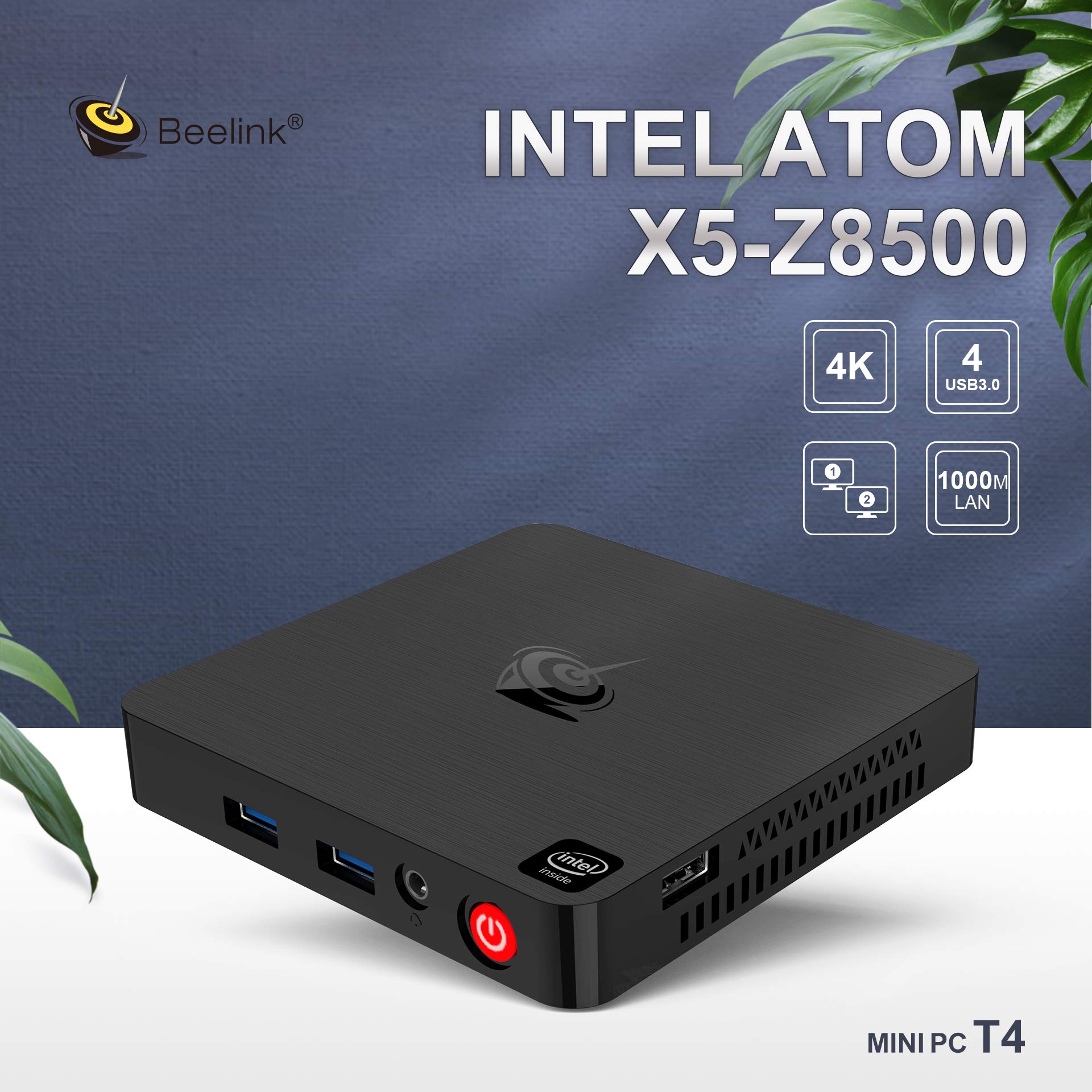 Mini Pc, Intel Atom x5-Z8500 Processor (2M Cache,1.44GHz-2.24GHz), 4GB+64GB eMMC, Mini Computers Support 2.4G+5.8G WiFi/Bluetooth4.0/USB3.0 * 4/HDMI+DP/Auto Power On