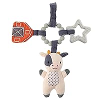 Stephen Joseph, Travel Toy for Stroller, Rattle and Teether Car Seat or Activity Gym, Features Gentle Rattle, Heart and Star Rings with Crinkle Shape, Cow