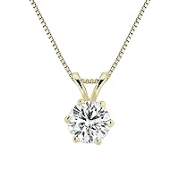 Diamond Wish 1/2 to 3 1/2 Carat Moissanite Round Solitaire Pendant Necklace in 14k Gold (J-K, cttw) 6-Prong 16 to 18 Inch Adjustable Chain Spring Ring