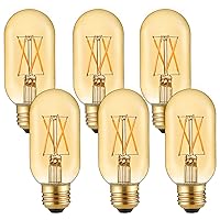 LiteHistory E26 LED Bulb 6W Equivalent E26 Bulb 60 watt Warm White 2200K Amber E26 Edison Bulb dimmable AC120V 400lm Tubular T14 T45 LED Bulb for Pendant, Sputnik,Vanity,Wall sconces Pack of 6