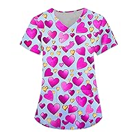 Scrubs for Women Valentine's Day Short Sleeve Comfort Stretchy V Neck Working Uniforms T Shirts for Women