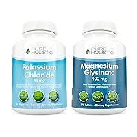 Potassium Chloride 99mg + Magnesium Glycinate 400mg - 365 + 270 Tablets - Vegetarian Bundle - Made in USA