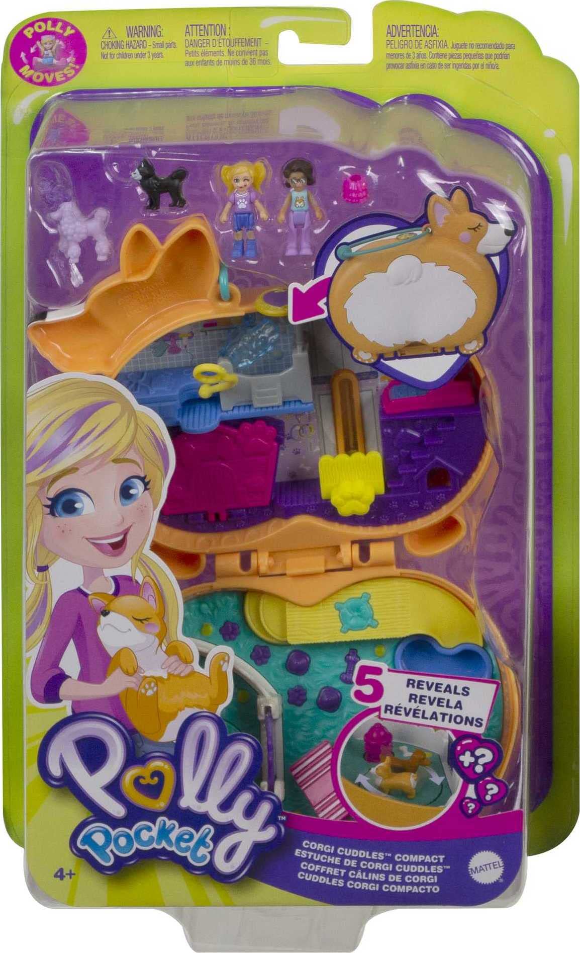 Polly Pocket Compact Playset, Corgi Cuddles with 2 Micro Dolls & Accessories, Travel Toys with Surprise Reveals (Amazon Exclusive)