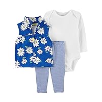 Carter's Baby Girls' 3 Piece Vest Little Jacket Set, Daisy/Blue/White, 6 Months