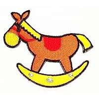 Nipitshop Patches Orange Rocking Horse Baby Sitting Toy Racehorse Horse Cartoon Patch Symbol Jacket T-Shirt Patch Sew Iron on Embroidered Sign Badge Costume