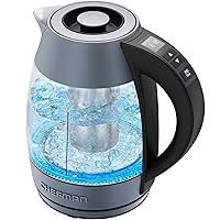 Chefman Digital Electric Kettle with Rapid 3 Minute Boil Technology, Custom Steep Timer & Temperature Presets, Bonus Tea Infuser, Rust & Discoloration Proof, 1.8 Liter, Grey, 1500W