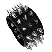 MILAKOO Unisex Black Metal Spike Studded Punk Rock Biker Wide Strap Leather Bracelet Chain Wristband Adjustable