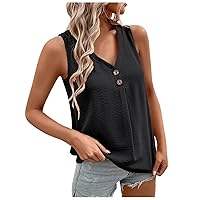 Womens Workout Tank Tops，Tank Top Woman Casual V Neck Sleeveless Blouse Shirt with 2 Buttons Loose Basic Top Blouse
