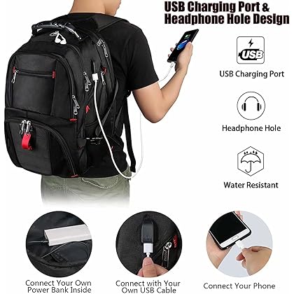 YOREPEK Travel Backpack, 50L Extra Large Laptop Backpacks for Men Women, Water Resistant College Backpack Airline Approved Business Work Bag with USB Charging Port Fits 17 Inch Computer, Black