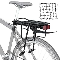 Bike Cargo Rack w/Fender & Bungee Cargo Net & Reflective Logo,Quick Release Mountain Road Bicycle Rear Racks,Universal Adjustable Bike Luggage Touring Carrier Rack,Large Capacity Bike Pannier Rack