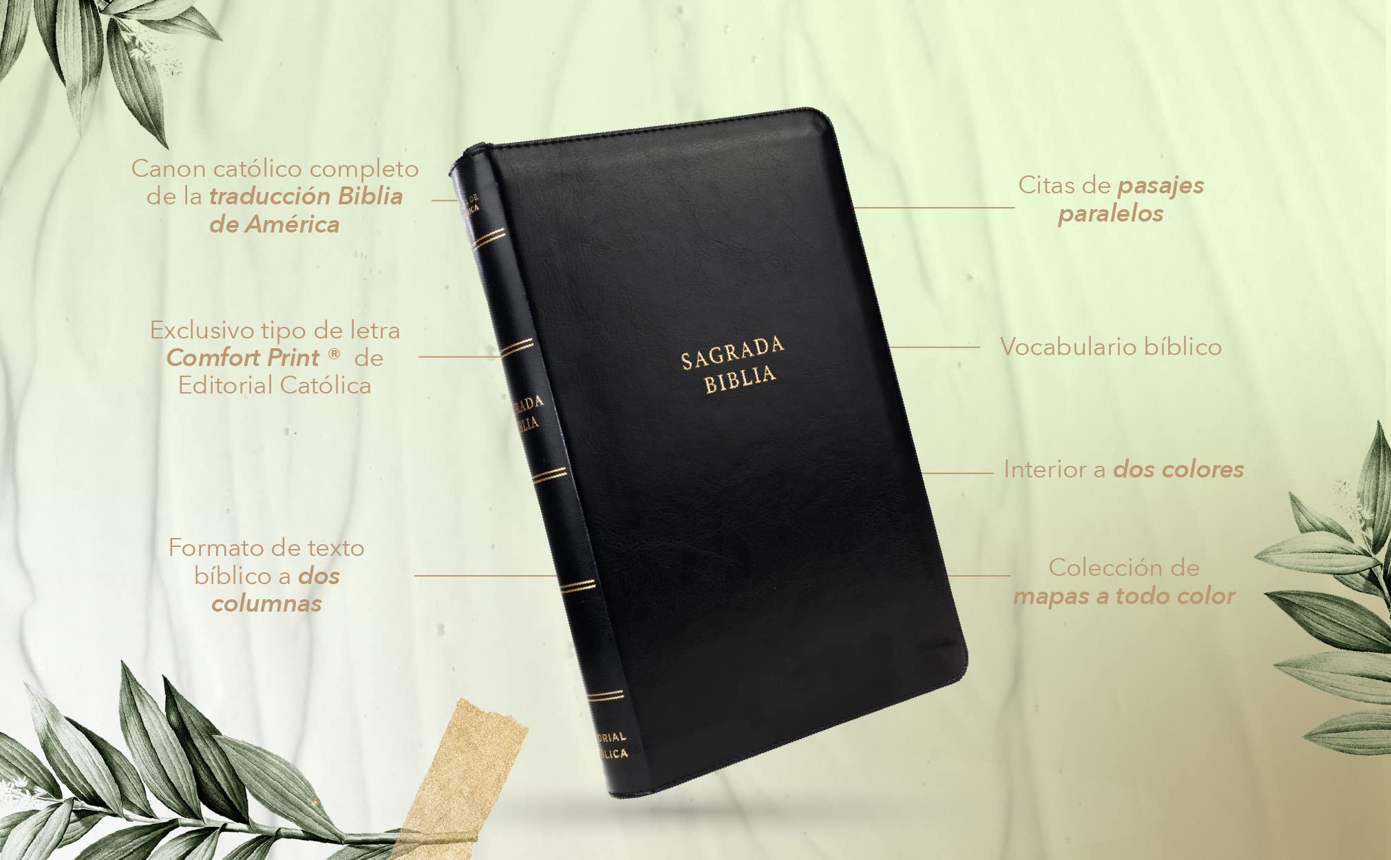 Biblia Católica, Tamaño personal, Leathersoft, Negra, Con cierre (Spanish Edition)