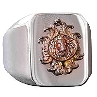 Lion Head Signet Ring, Nordic Men Ring, Lion Ring, Animal Rings, 925 Solid Sterling Silver Ring