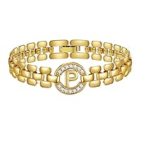 Initial Bracelets for Women, 14K Gold Plated Letter A-Z Bracelets with Diamonds,Thick Chain Bracelet for Teen Girls trendy Jewelry Gifts