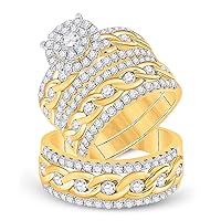 The Diamond Deal 14kt Yellow Gold His Hers Round Diamond Halo Matching Wedding Set 2-7/8 Cttw