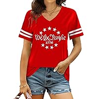 American Flag Shirts Women Patriotic Shirt 4th of July Tee Tops V-Neck Short Sleeve Summer T-Shirt